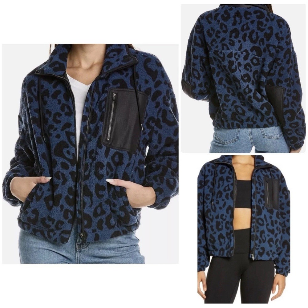 Sweaty‎ Betty Out Of The Woods Blue Black Size XS Leopard Full Zip Fleece Jacket - Picture 2 of 7